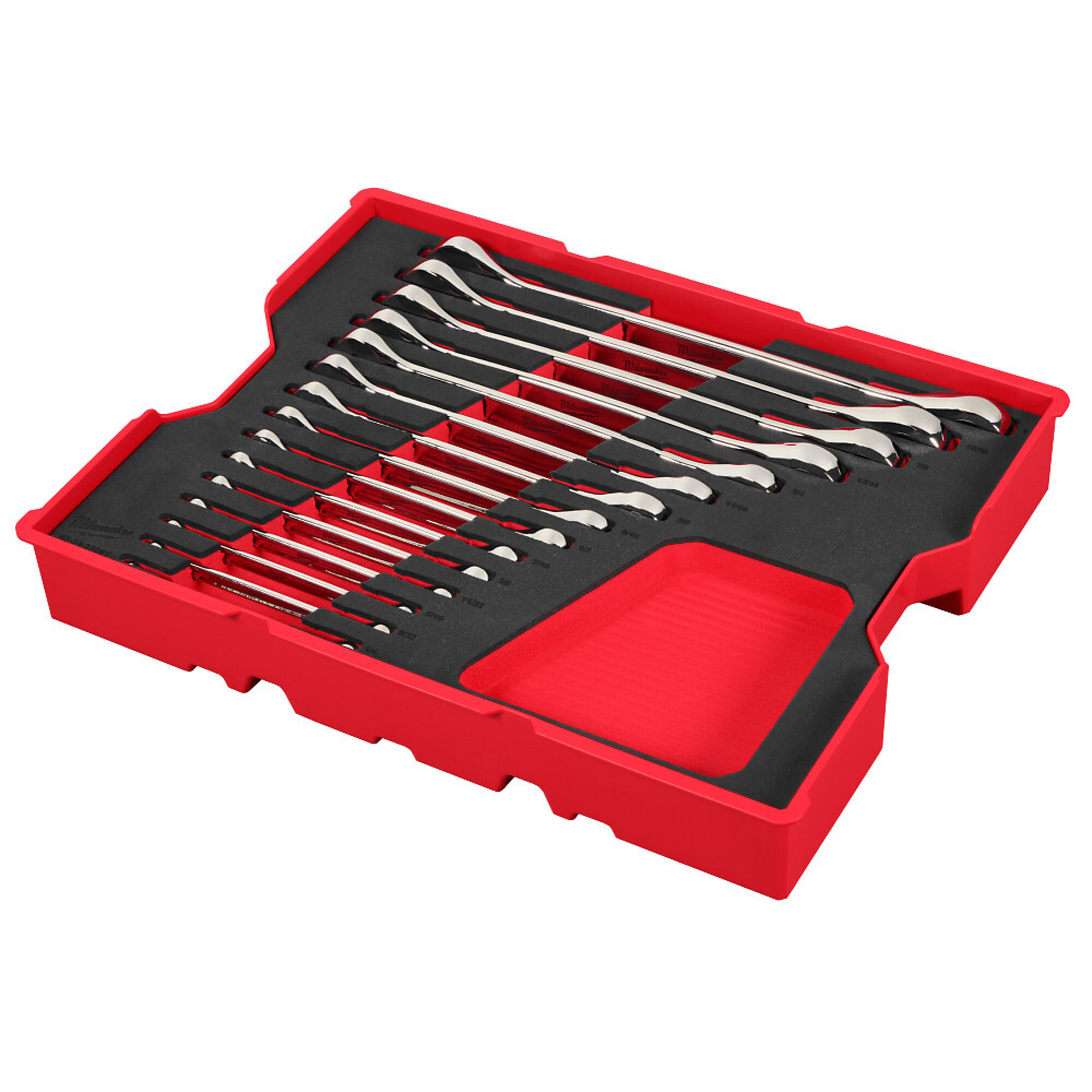 Milwaukee, 15pc SAE Ratcheting Combination Wrench Set w/ Tray, Model# 48-22-0157)